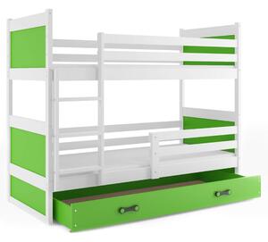 EMWOmeble Łóżko piętrowe z materacem RICO – 2 osobowe – BIAŁE szuflada zielona 160x80