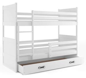 EMWOmeble Łóżko piętrowe z materacami RICO – 2 osobowe – BIAŁE szuflada biała 160x80
