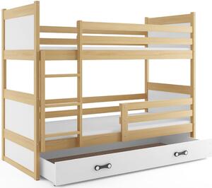 EMWOmeble Łóżko piętrowe z materacami RICO – 2 osobowe – SOSNA szuflada biała 160x80