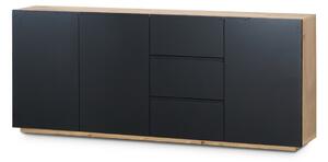Trzydrzwiowa komoda Loftia z szufladami 203 cm - artisan / czarny mat