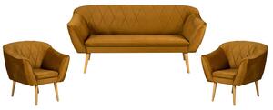 Skandynawski Zestaw Wypoczynkowy Pikowana Sofa 3os + 2 Fotele ROSA Złoty