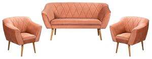 Skandynawski Zestaw Wypoczynkowy Pikowana Sofa 2os + 2 Fotele ROSA Pudrowy Róż
