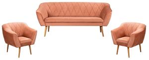 Skandynawski Zestaw Wypoczynkowy Pikowana Sofa 3os + 2 Fotele ROSA Pudrowy Róż