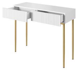Nowoczesne biurko z szufladami i metalowymi nogami Nicole 100 cm - biały mat / złote nóżki