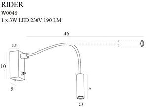 Ścienna LAMPA regulowana RIDER W0046 Maxlight metalowa OPRAWA kinkiet do czytania LED 3W 4000K na peszlu czarny - czarny