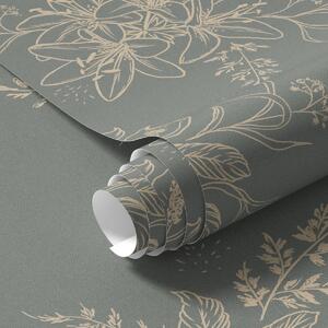 Tapety Konturowe kwiaty na niebiesko-szarym tle, elegancki wzór botaniczny, Tapety Z kwiatami, a00226 : Uwalls.pl