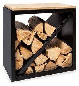 Blumfeldt Kindlewood S Black, stojak na drewno, ławka do siedzenia, 57 × 56 × 36 cm, bambus, cynk