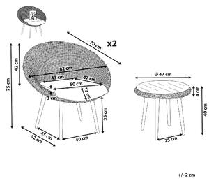 Zestaw ogrodowy krzesła z poduszkami stolik kawowy technorattan beżowy Oritgia Beliani