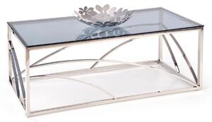 Szklana ława pokojowa z srebrną podstawą w stylu glamour Universe