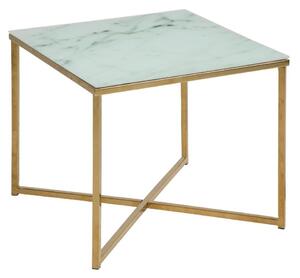 Kwadratowy stolik pomocniczy w stylu glamour Alisma S biały/złoty