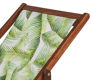 Zestaw 2 leżaków ogrodowych ciemne drewno akacjowe / wzór w liście palmowe Anzio Beliani