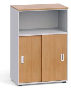 Szafa biurowa kombinowana PRIMO, przesuwne drzwi, 1087 x 800 x 420 mm, szary / brzoza