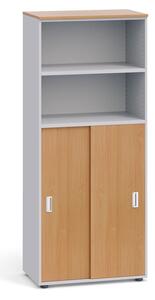 Szafa biurowa PRIMO, przesuwne drzwi na 3 półki, 1781 x 800 x 420 mm, biały / grafitowy