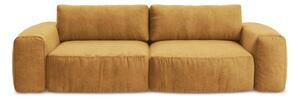 Musztardowa rozkładana sofa z tkaniny szenilowej 275 cm Kuki – Makamii