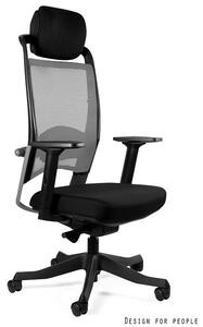 Krzesło obrotowe z zagłówkiem Fulkrum szara siatka / czarna tkanina