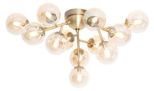 Nowoczesna lampa sufitowa brąz z bursztynowym szkłem 12 lamp - Bianca Oswietlenie wewnetrzne