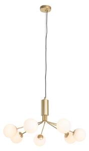 Nowoczesna lampa wisząca złota z opalowym szkłem 7 lamp - Coby Oswietlenie wewnetrzne