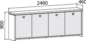 Komoda biurowa Assist czterodrzwiowa przeszklona, 2480 x 460 x 900 mm, dąb jasny