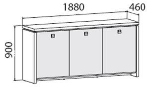 Komoda biurowa Assist trzydrzwiowa przeszklona, 1880 x 460 x 900 mm, orzech