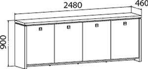 Komoda biurowa Assist czterodrzwiowa, 2480 x 460 x 900 mm, orzech