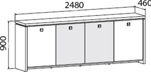 Komoda biurowa czterodrzwiowa Assist, 2480 x 460 x 900 mm, orzech, drzwiczki orzech i szkło