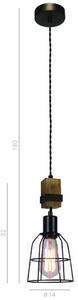 Industrialna LAMPA wisząca PONTE PND-4290-1-L Italux druciana OPRAWA metalowy zwis klatka drewno czarna