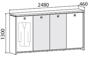 Szafka czterodrzwiowa Assist z wieszakiem, 2480 x 460 x 1300 mm, orzech, drzwiczki orzech i szkło