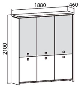 Szafa Assist trzydrzwiowa, 1880 x 460 x 2100 mm, orzech, drzwi orzech i szkło