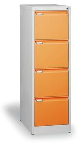 Kovona Metalowa szafa kartotekowa A4, 4 pomarańczowe szuflady, szary korpus