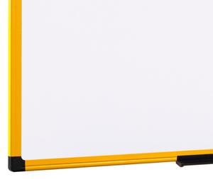 Biała tablica do pisania kredowa na ścianę, magnetyczna, żółta ramka, 900 x 600 mm