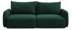 Ciemnozielona aksamitna rozkładana sofa ze schowkiem 238 cm Kalena – Makamii