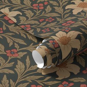 Tapety Ciemne tło z żółtymi i czerwonymi kwiatami w stylu Art Nouveau, Tapety Z kwiatami, a00293 : Uwalls.pl