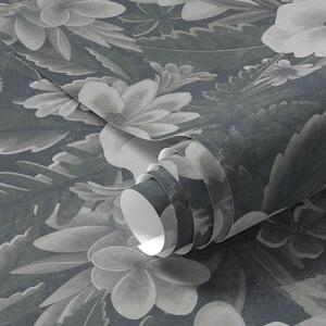 Tapety Szaro-biały kwiatowy wzór z efektem retro, Tapety Z kwiatami, a00307 : Uwalls.pl