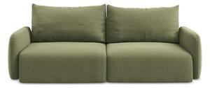 Zielona aksamitna rozkładana sofa ze schowkiem 238 cm Kalena – Makamii