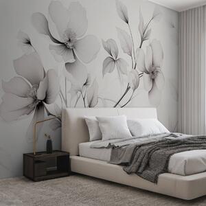 Fototapety Czarno-białe kwiaty z eleganckimi liniami na szarym tle, Fototapety Kwiaty, w09271 : Uwalls.pl