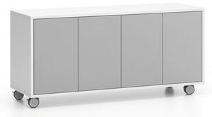 PLAN Szafka na kółkach z drzwiami White LAYERS, 1200 x 400 x 575 mm, biały / szary