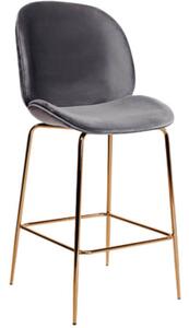 Welurowe krzesło barowe BOLIWIA złote nogi - szary