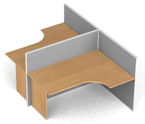 Biurko ergonomiczne PRIMO, 2 miejsca, parawan z tekstylną powłoką w kształcie T, buk