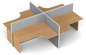 Zestaw parawanów biurowych ze stołem ergonomicznym PRIMO, tekstylny, 4 miejsca, buk