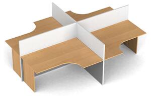 Zestaw parawanów biurowych ze stołem ergonomicznym PRIMO, magnetyczny, 4 miejsca, brzoza