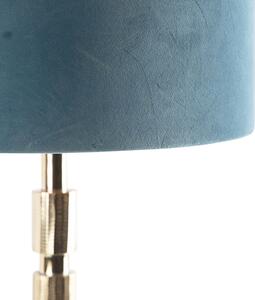 Lampa stołowa Art Deco złoty aksamitny klosz niebieski 35 cm - Torre Oswietlenie wewnetrzne
