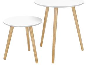 Okrągły stolik boczny w stylu skandynawskim, biały/naturalny, 2 szt. w zestawie
