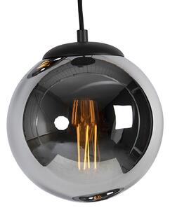 Lampa wisząca art deco czarna okrągła 3-źródła światła przydymione szkło - Pallon Oswietlenie wewnetrzne