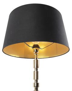 Lampa stołowa art deco złota klosz bawełniany czarny 45cm - Torre Oswietlenie wewnetrzne