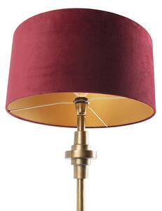 Lampa stołowa art deco brąz klosz welurowy czerwony 50cm - Diverso Oswietlenie wewnetrzne