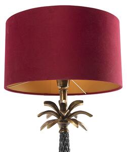Lampa stołowa Art Deco brąz z aksamitnym czerwonym kloszem 35 cm - Areka Oswietlenie wewnetrzne