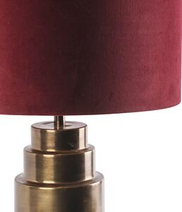 Lampa stołowa art deco brąz klosz welurowy czerwony 40cm - Bruut Oswietlenie wewnetrzne