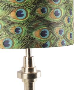 Lampa stołowa art deco złota klosz welurowy pawie oczka 40cm - Diverso Oswietlenie wewnetrzne