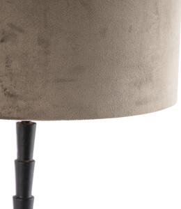 Lampa stołowa art deco czarna klosz welurowy szarobrązowy 35cm - Pisos Oswietlenie wewnetrzne