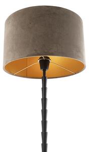 Lampa stołowa art deco czarna klosz welurowy szarobrązowy 35cm - Pisos Oswietlenie wewnetrzne